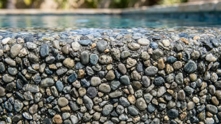 Exposed pebble aggregate pool finish shown in close-up